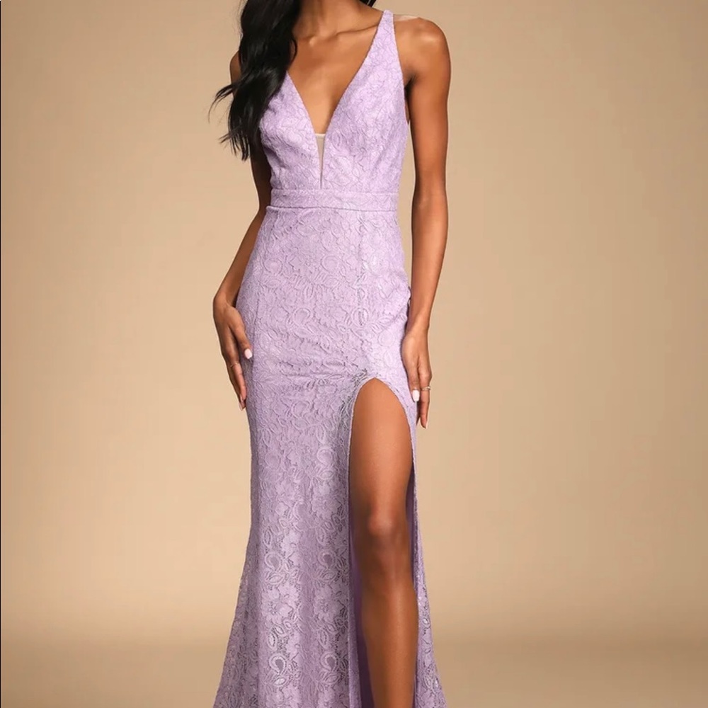 Lulus Dreaming of This Lavender Embroidered Lace Sleeveless Maxi Dress size L